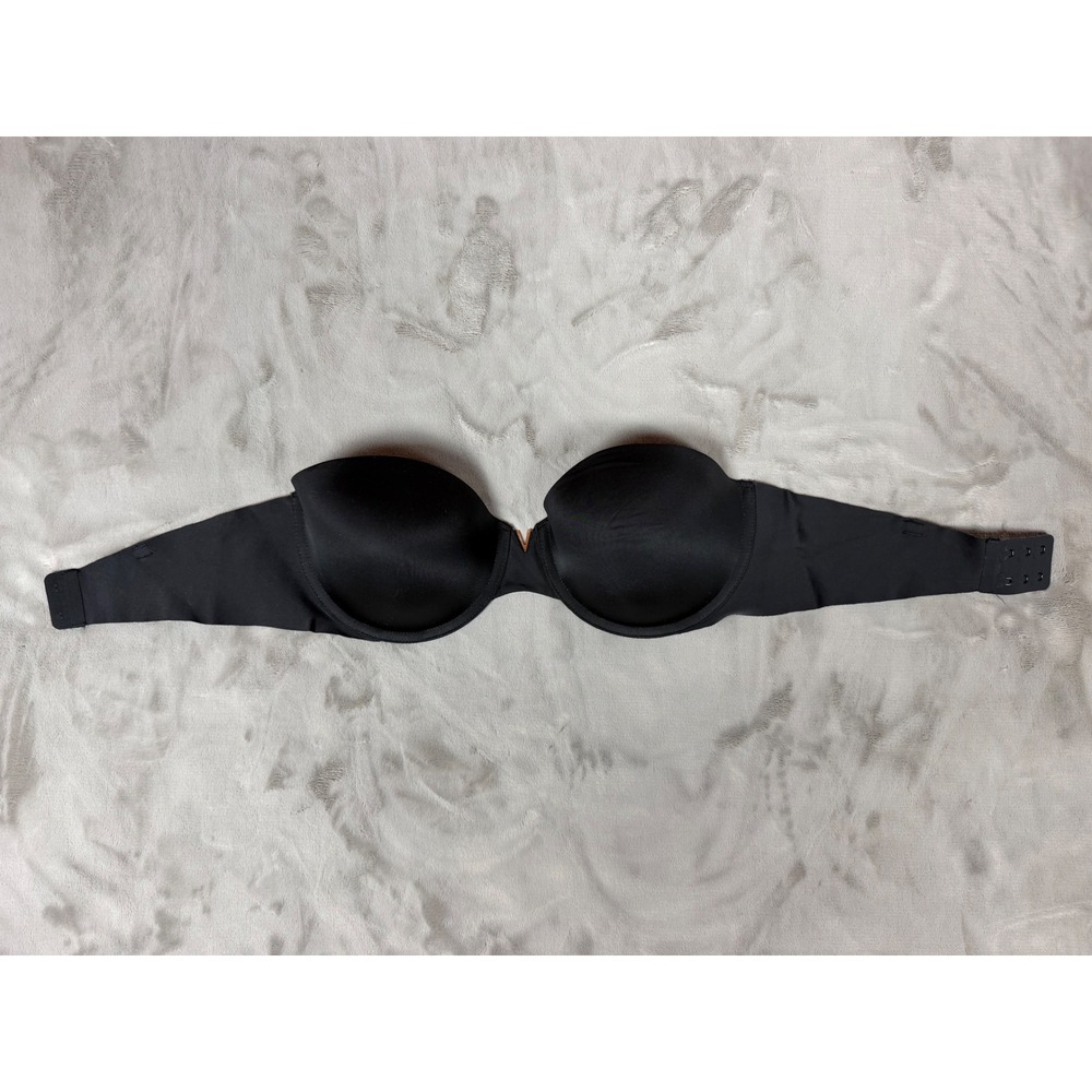 Victorias Secret Black Strapless Multi-Way Bra Gold V Hardware 34C